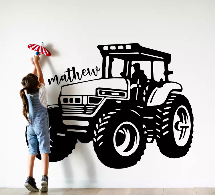 Monocolor tractor with name decal sticker - TenStickers