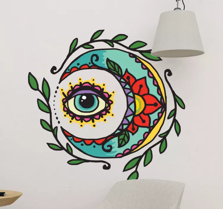 Moon and Eye Tattoo floral wall sticker - TenStickers