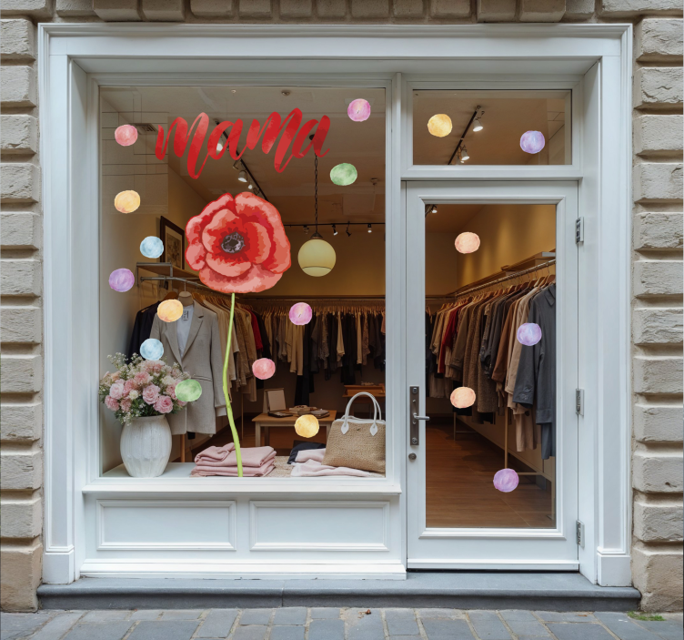 Mother with red poppy shop window sticker - TenStickers