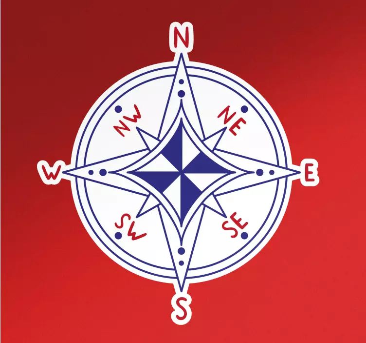 Navy blue and red compass marine wall sticker - TenStickers