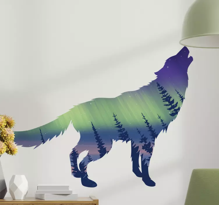 Nordic landscape with wolf howling animal decal - TenStickers