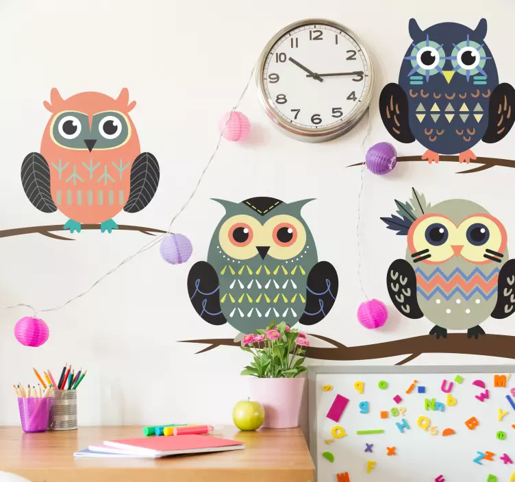 Nordic owls illustration sticker - TenStickers
