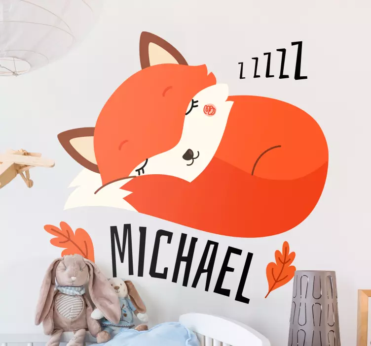 Nordic sleeping fox personalized  animal decal - TenStickers