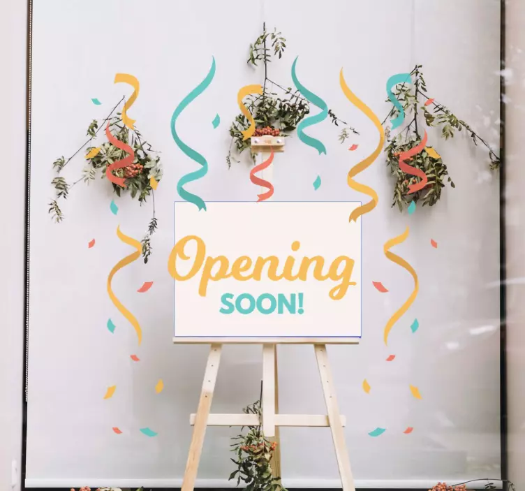 Opening soon Confetti window sticker - TenStickers