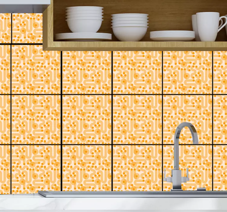 Orange geometric tiles sticker - TenStickers