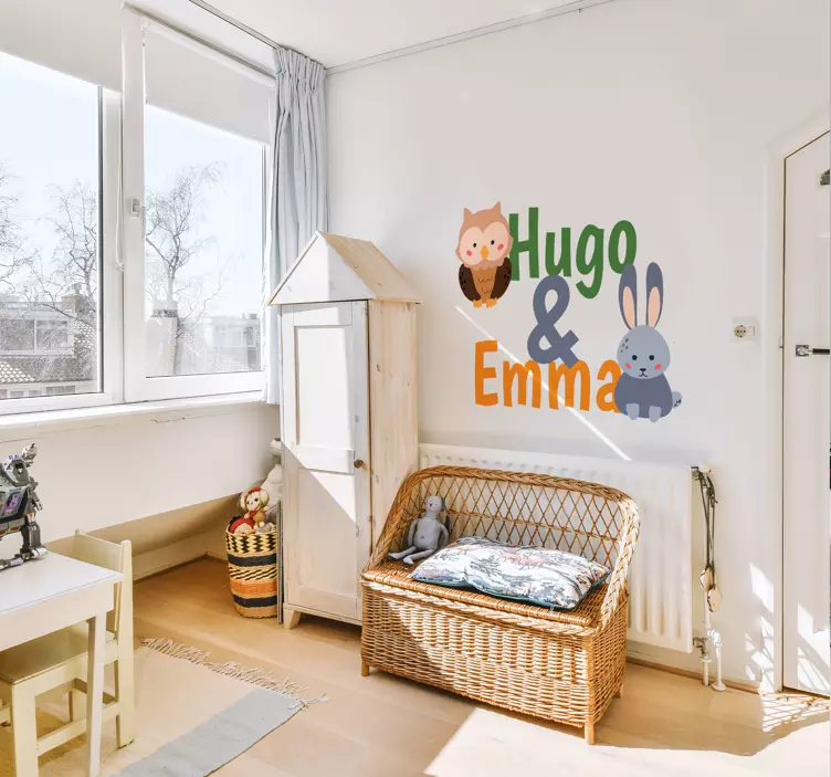 Owl and rabbit siblings wild life stickers - TenStickers