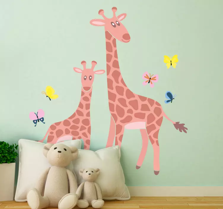 Parent and Child Butterfly Giraffe animal  decal - TenStickers