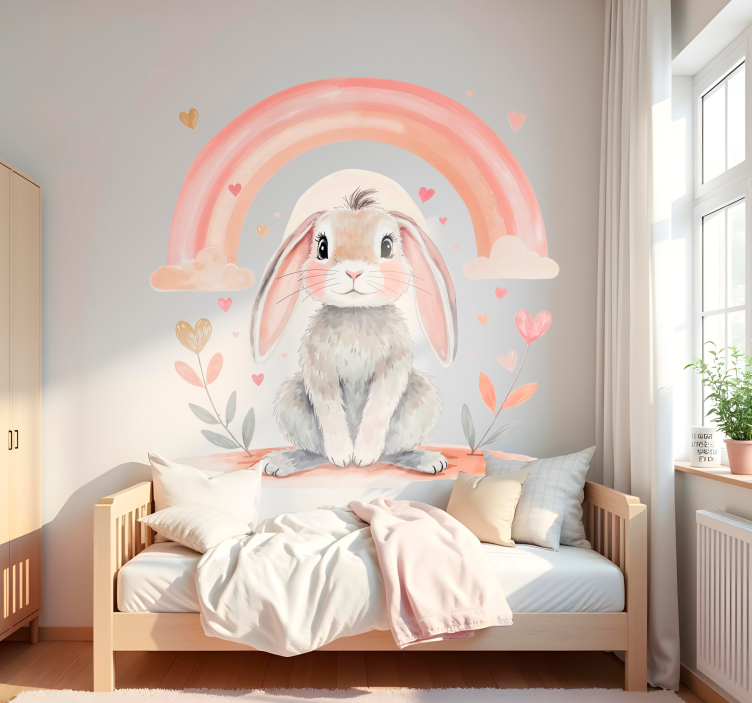 Pastel lovely rainbow bunny wall sticker - TenStickers