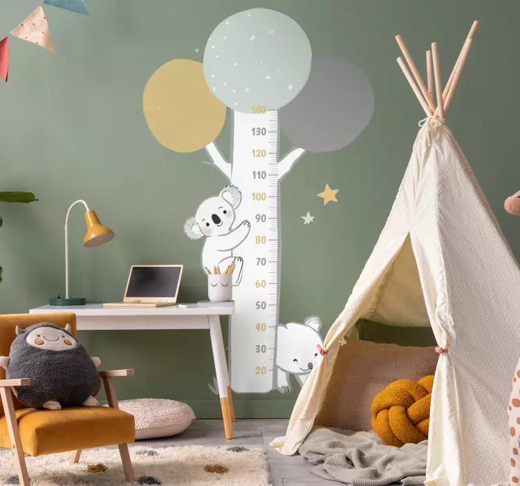 Pastel tree with animals  height chart wall sticker - TenStickers
