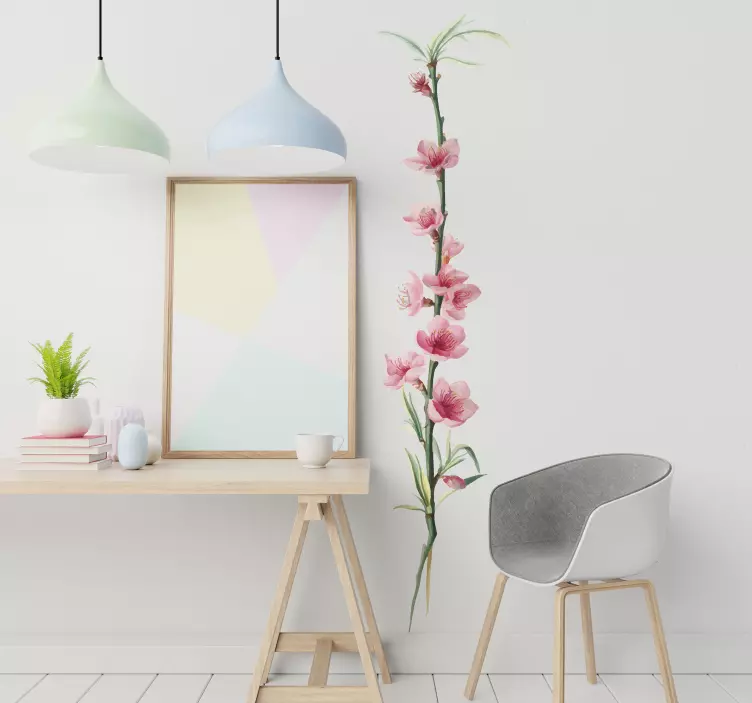Peach flower branch flower wall sticker - TenStickers
