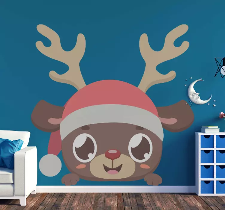 Peeking reindeer christmas sticker - TenStickers