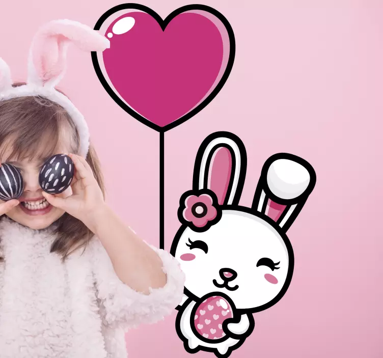 Pet wall art happy bunny with balloon - TenStickers