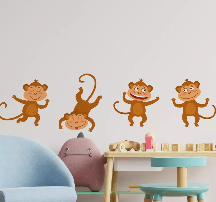 Pet wall art playful monkey illustrations - TenStickers