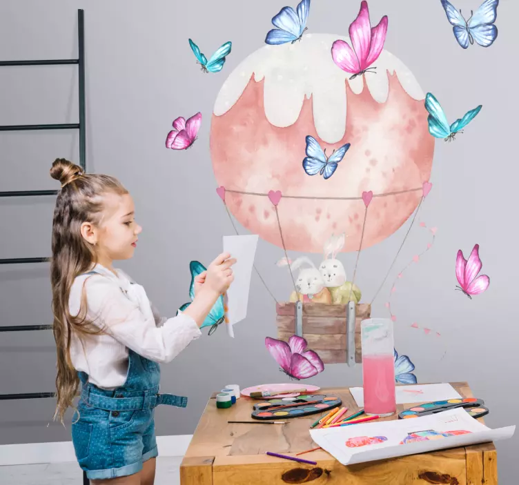 Butterflies and airballons with animal sticker - TenStickers