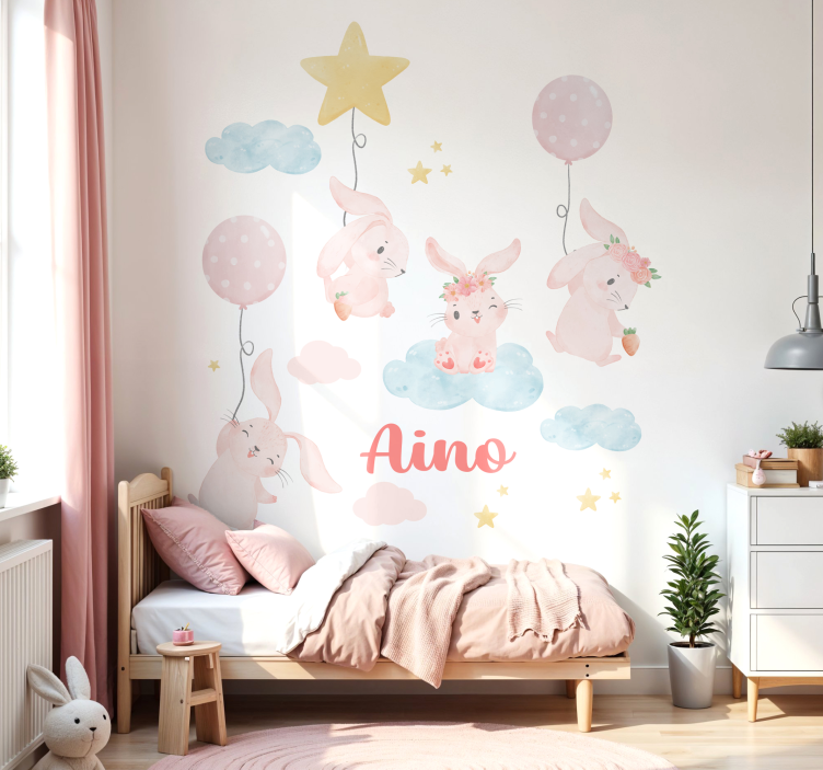 Pink balloons with bunnies wall sticker - TenStickers