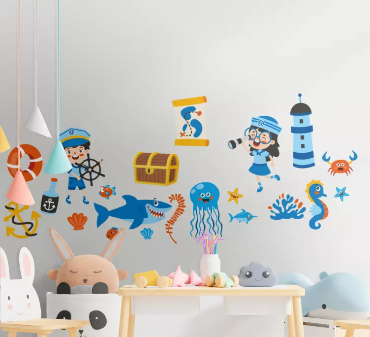 Pirate and sea life  children wall Sticker - TenStickers