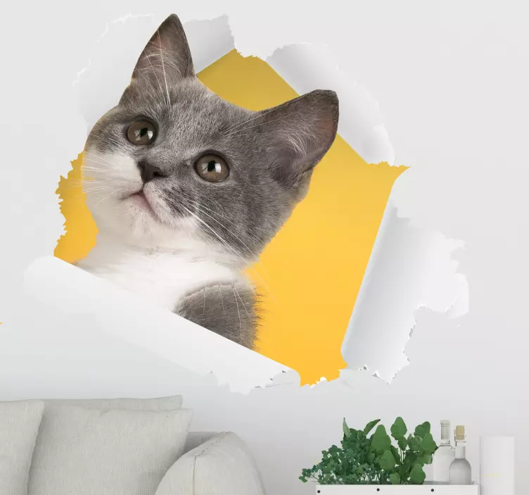 Playful Cat Portrait wall sticker - TenStickers