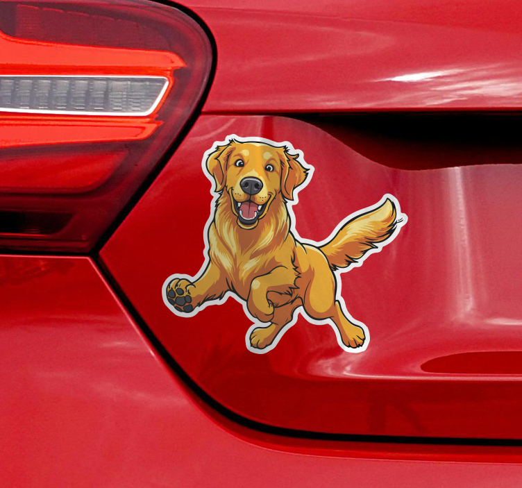 Playful golden retriever car sticker - TenStickers