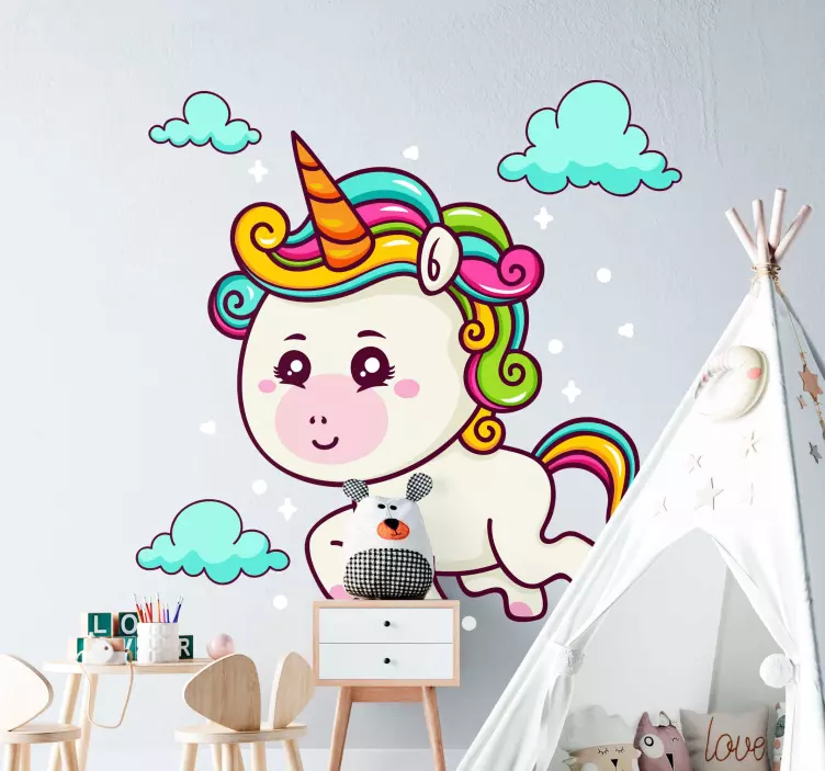 Playful Unicorn Clouds wall stickers for kid - TenStickers