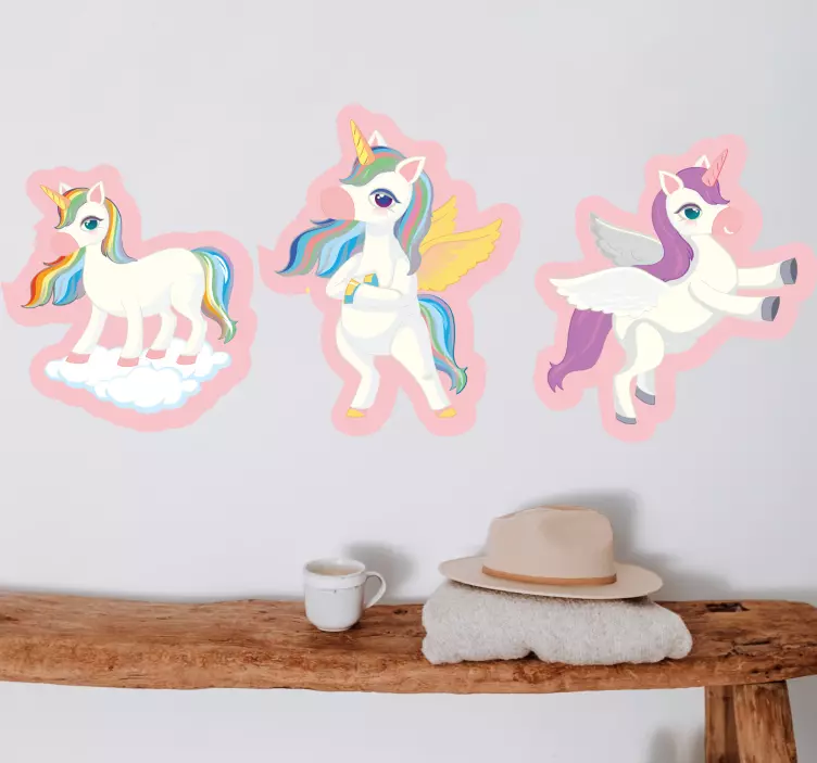 Playful Unicorn Trio wall stickers for kid - TenStickers