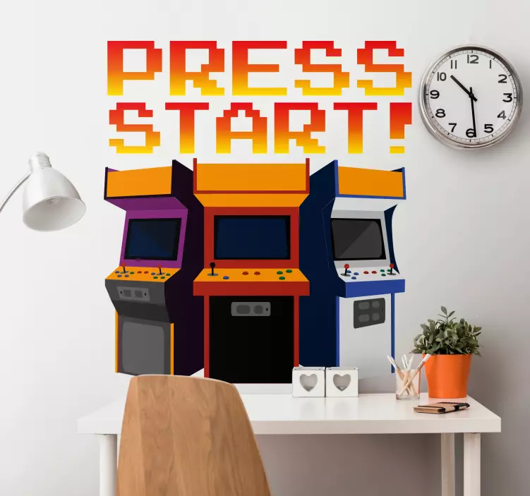 Press start arcade machines video game sticker - TenStickers