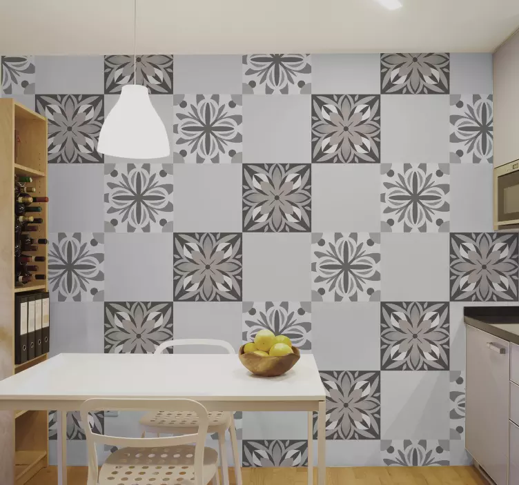 Prey and white flower pattern  tile sticker - TenStickers