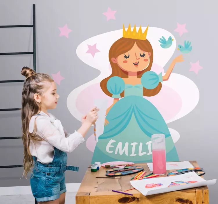 Blue princess with name wall stickers for kid - TenStickers