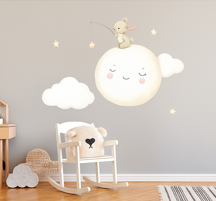 Rabbit on the moon childrens' wall stickers - TenStickers