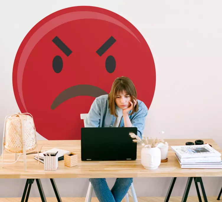 Red angry emoji face wall sticker - TenStickers