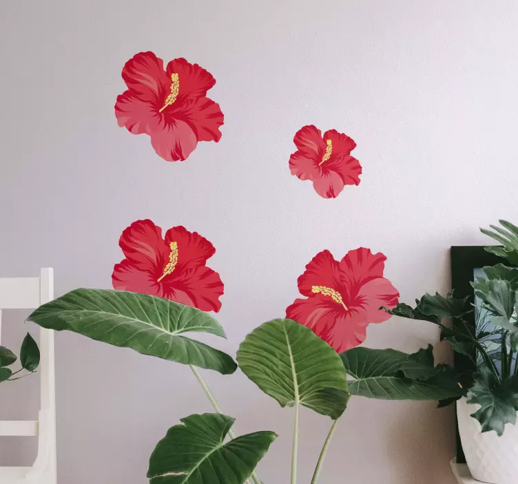Red hibiscus flower kit flower wall sticker - TenStickers