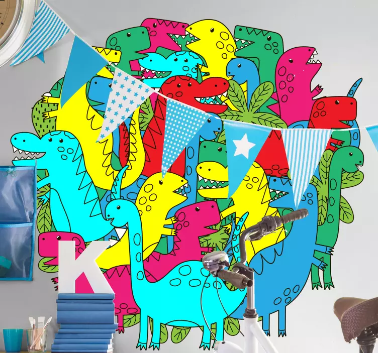Round colorful dinosaur for kids  dinosaur decal - TenStickers