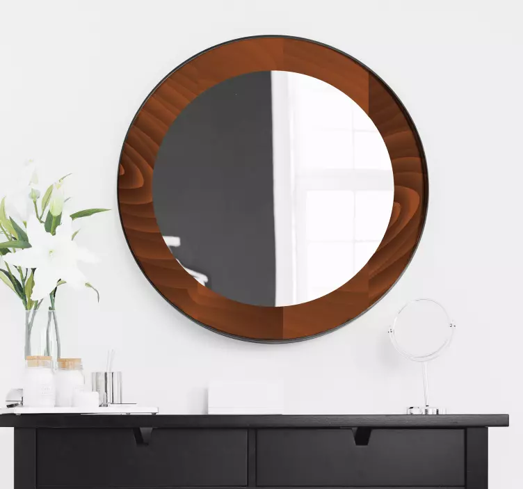 Round wooden mirror frame sticker - TenStickers