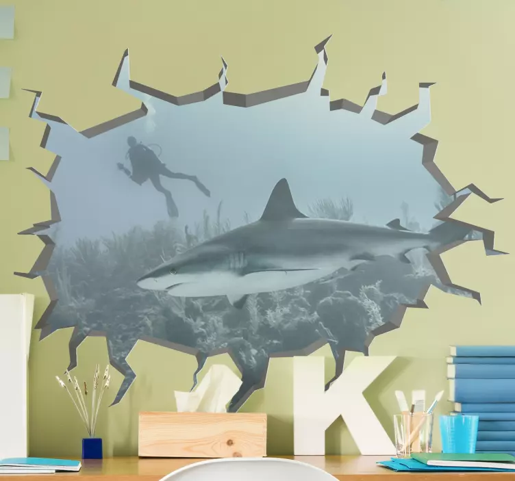 Shark trompe l'oeil fish sticker - TenStickers