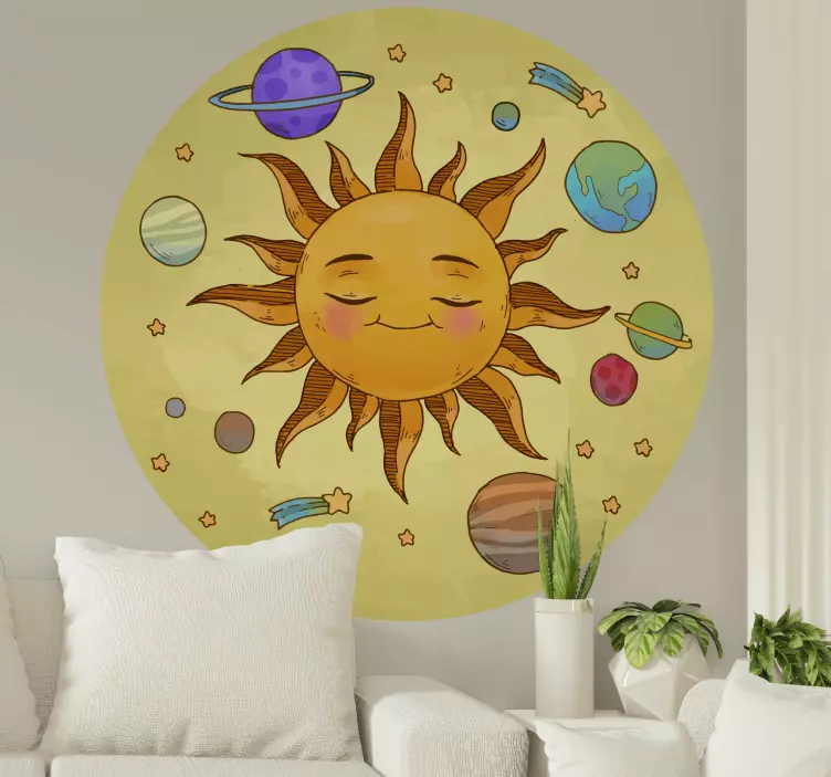 Smiling Sun Illustration space wall sticker - TenStickers