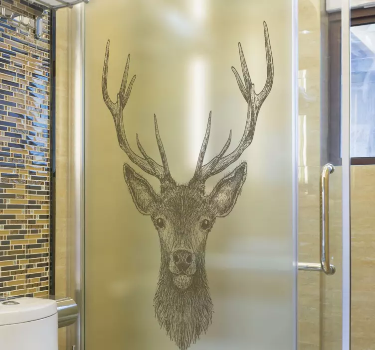 Stag head art shower screen sticker - TenStickers