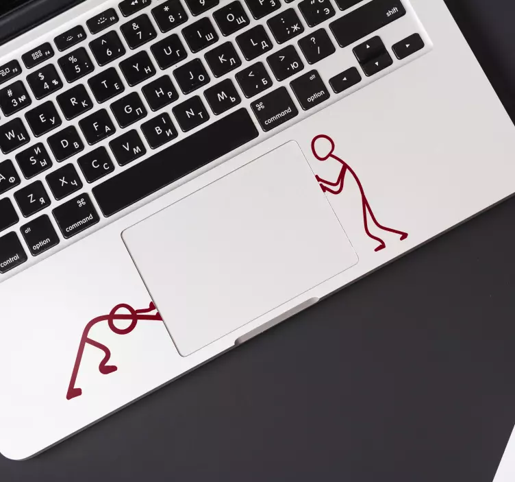Stick men pushing laptop sticker - TenStickers