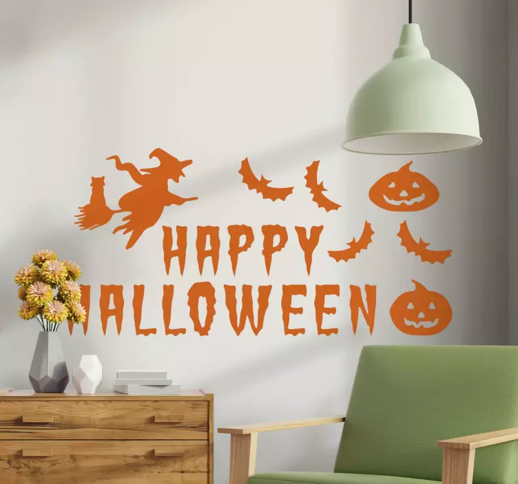 Text with a witch and bats halloween sticker - TenStickers