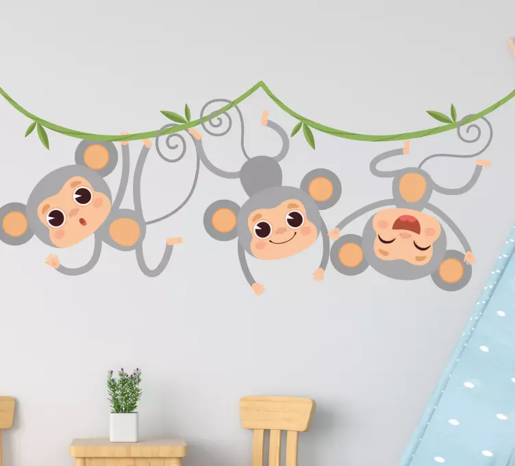 Three hanging monkeys wild animal decal - TenStickers