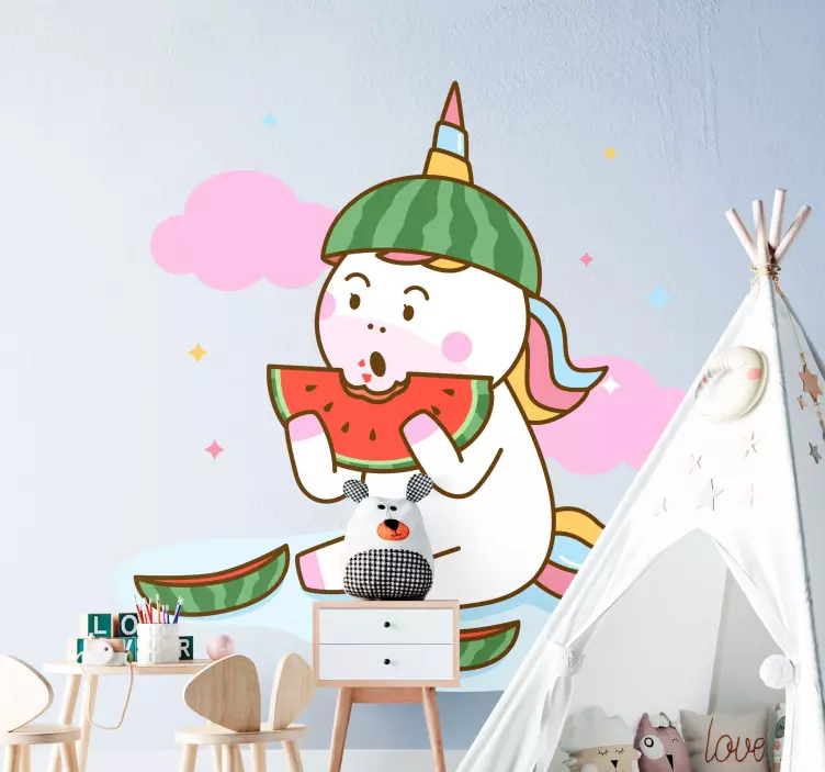 Unicorn Eating Watermelon pet wall art - TenStickers