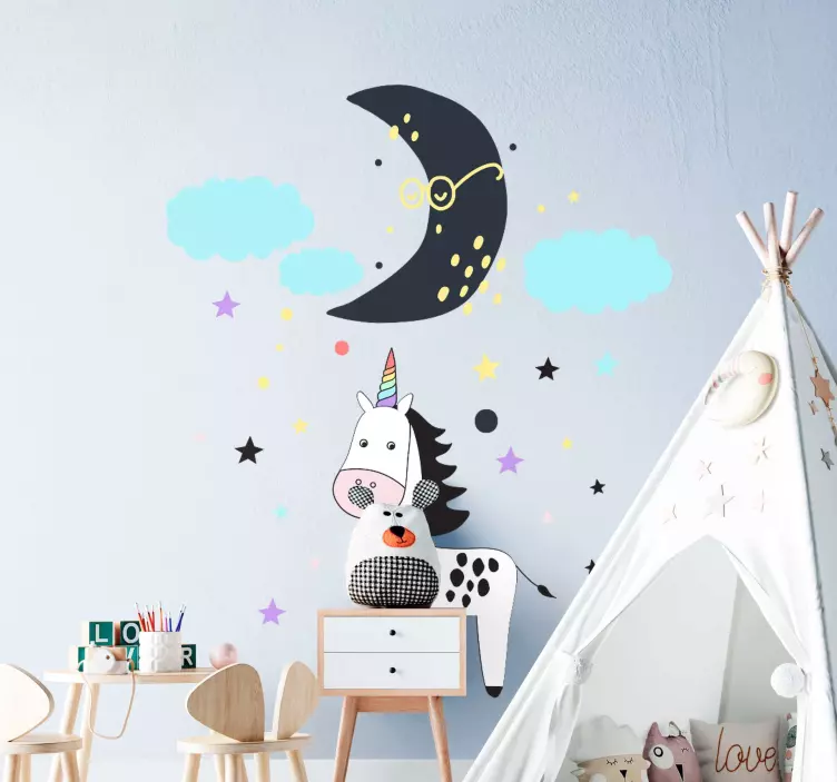 unicorn with clouds and moon nursery decal - TenStickers