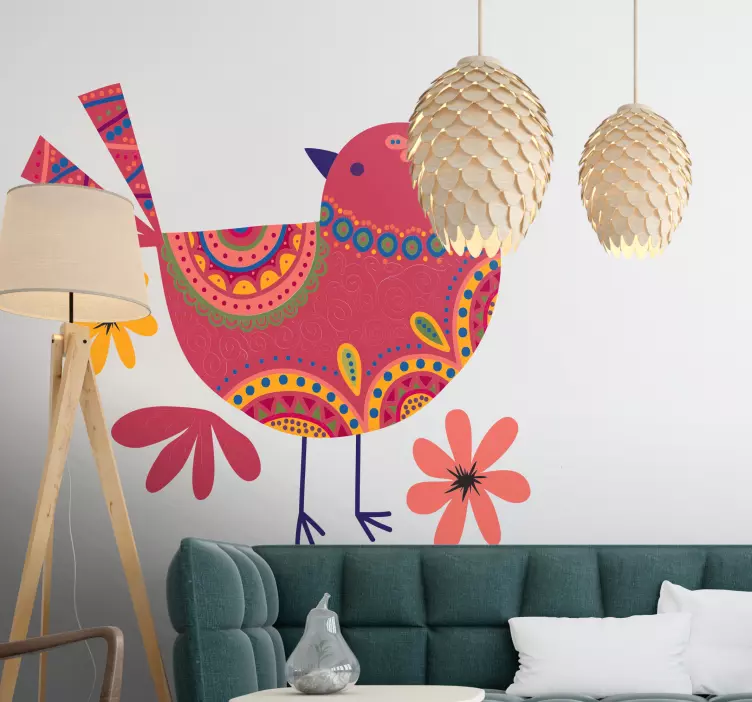 Colorful folk illustration bird wall sticker - TenStickers
