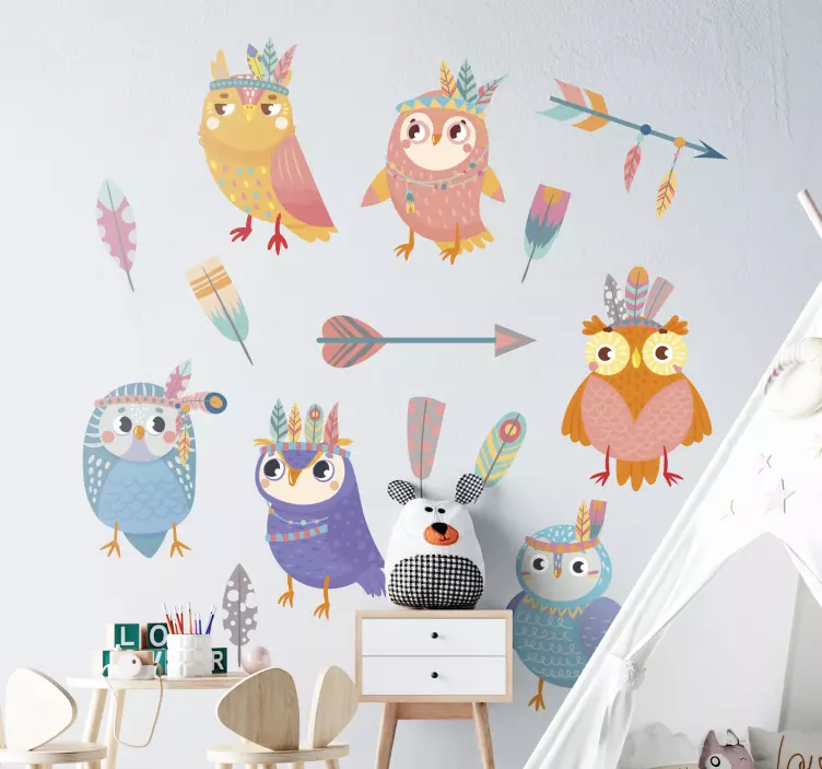 Vibrant owl assortment wall stickers for kid - TenStickers