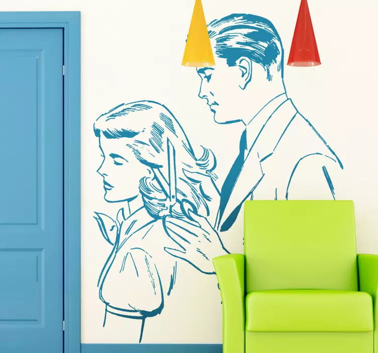 Vintage Hairdresser Illustration Wall Sticker - TenStickers