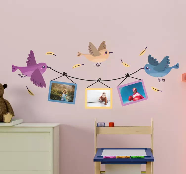 Wall sticker frame colorful bird line - TenStickers