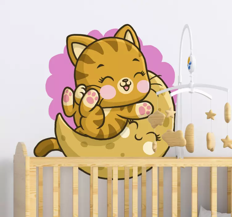 Wall stickers for kid cute cat moon - TenStickers