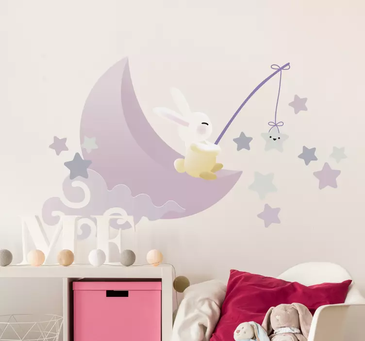 Wall stickers for kid rabbit fishing stars - TenStickers