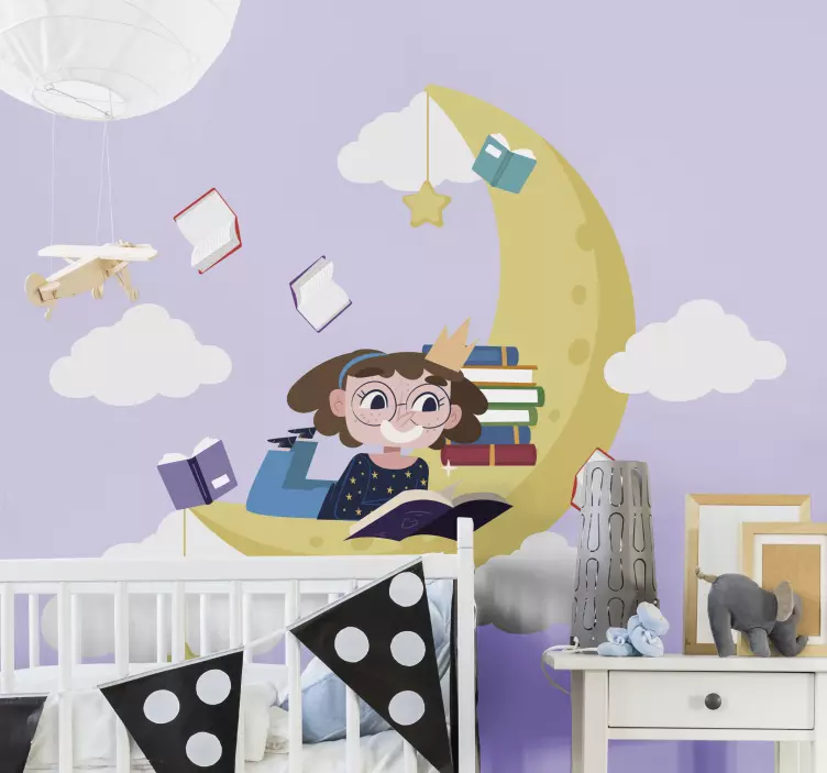 Wall stickers for kid reading girl moon - TenStickers