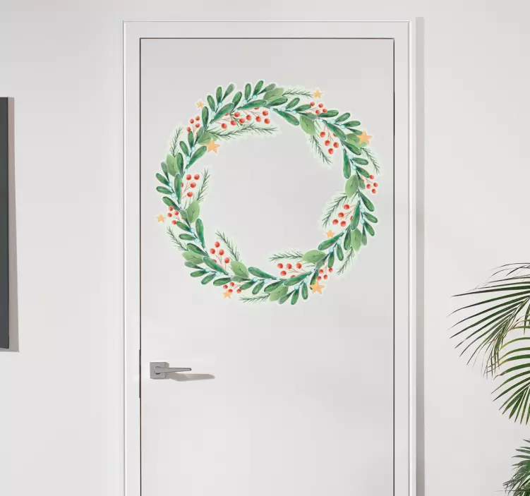 Watercolor wreath Christmas decal - TenStickers