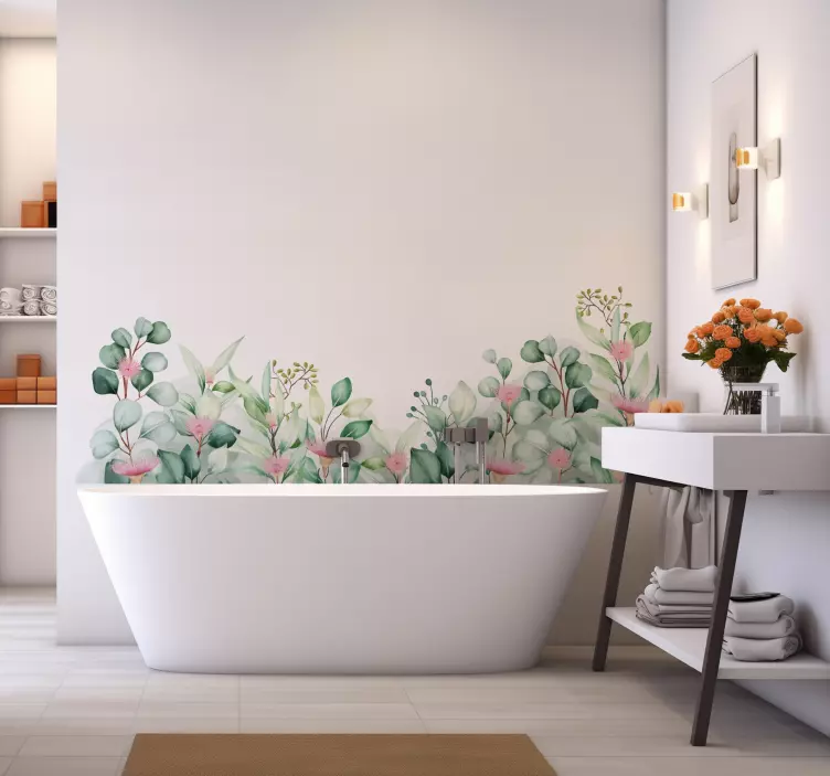 watercolor flowers and plants bathroom wall decal - TenStickers