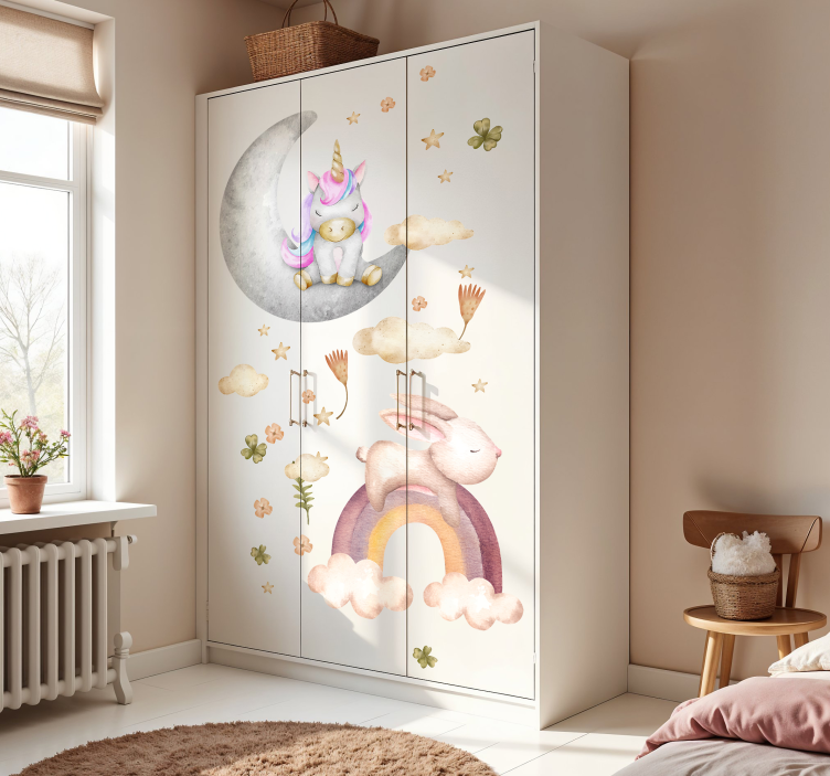 Watercolor rabbit and unicorn furniture sticker - TenStickers